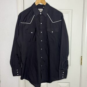 Ely Cattleman Shirt Mens Size L Black With White Button Up Shirt